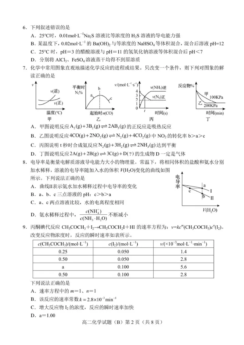 2025.11高二化学B期中试题_251217山东省菏泽市2025-2026学年高二上学期期中联考_山东省菏泽市二系列高中2025-2026学年高二上学期期中考试化学试卷（B卷）（图片版，含答案）