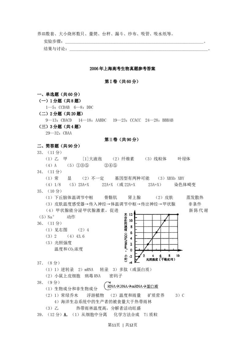 2006年上海高考生物真题及答案_生物高考真题试卷_旧1990-2007&middot;高考生物真题_1990-2007&middot;高考生物真题&middot;word_上海