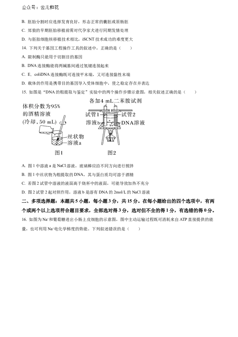 河南省新未来期末联考2023-2024学年高二下学期7月期末生物试题（原卷版）_2024-2025高二（7-7月题库）_2024年07月试卷_0707河南省金科新未来2024年7月高二期末质量检测试题及答案