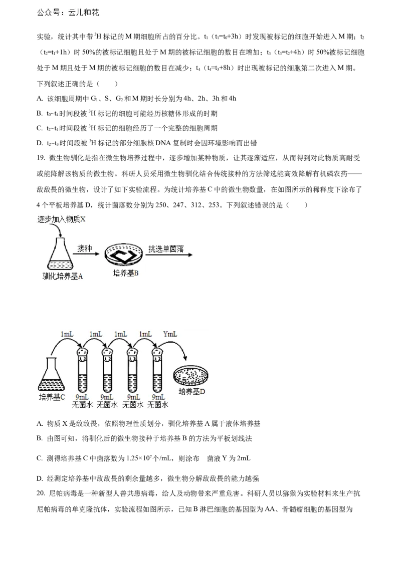 河南省新未来期末联考2023-2024学年高二下学期7月期末生物试题（原卷版）_2024-2025高二（7-7月题库）_2024年07月试卷_0707河南省金科新未来2024年7月高二期末质量检测试题及答案
