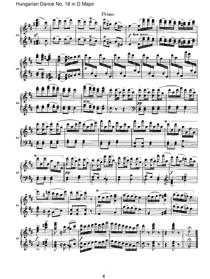 HungarianDanceNo.18inDMajor_一万首著名钢琴曲谱哈农贝多芬合集视频教学电子版高清无水印可打印_1古典钢琴知名音乐家谱_勃拉姆斯钢琴谱全集_VI.PianoWorksforFourHands