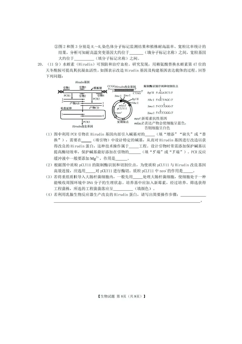 安徽合肥八中2025届高三下学期最后一卷生物试卷（含答案）_2024-2025高三（6-6月题库）_2025年05月试卷_05262025届安徽省合肥市第八中学高三下学期最后一卷（全科）