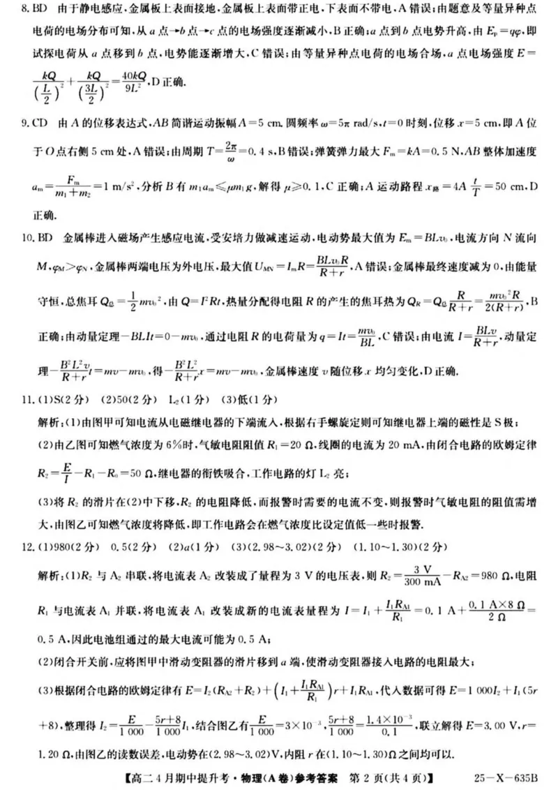 山西省晋城市部分学校2024-2025学年高二下学期4月期中提升考物理（A卷）PDF版含解析_2024-2025高二（7-7月题库）_2025年6月试卷