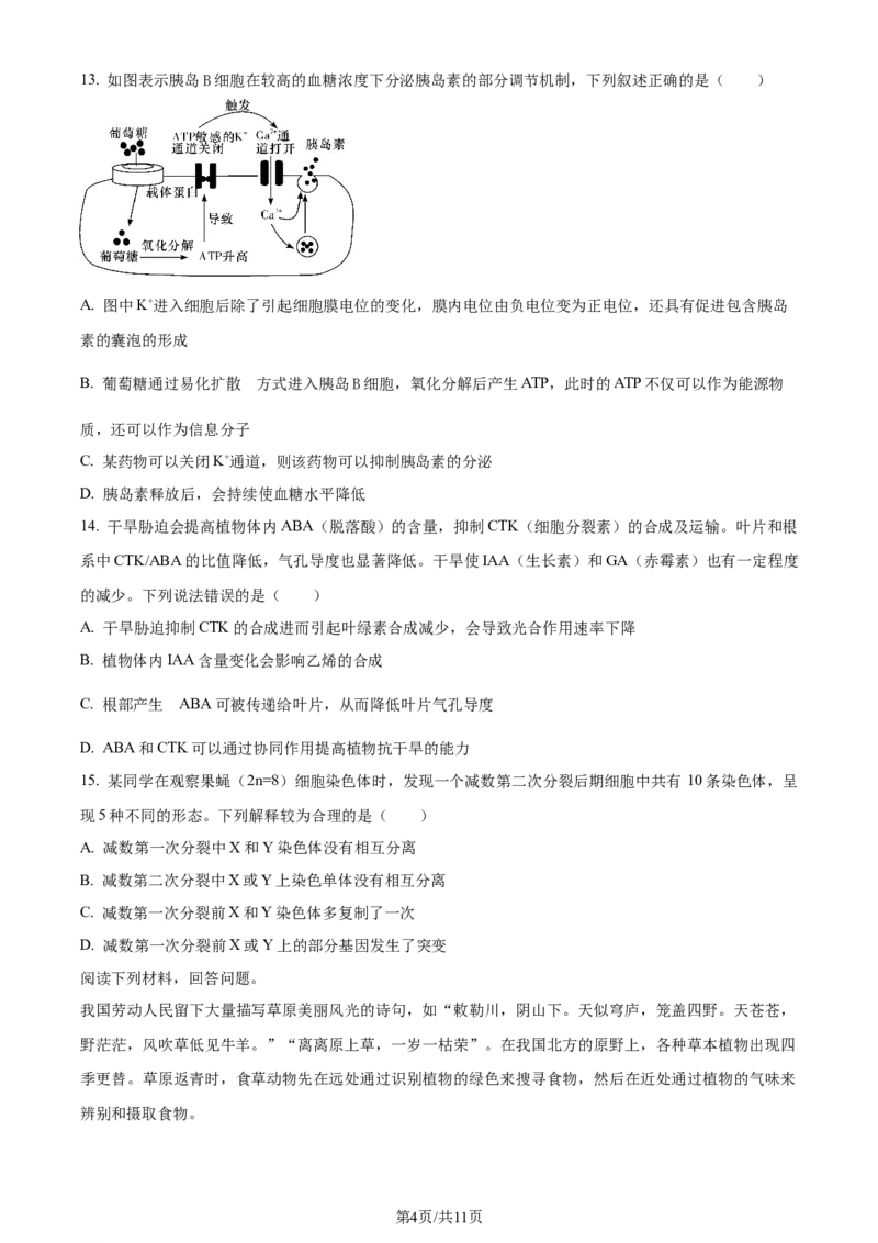 精品解析：浙江省五校联盟2023-2024学年高三下学期3月月考生物试题（原卷版）_2024年3月_013月合集_2024届浙江省五校联盟高三下学期3月联考_浙江省五校联盟2024届高三下学期3月联考生物