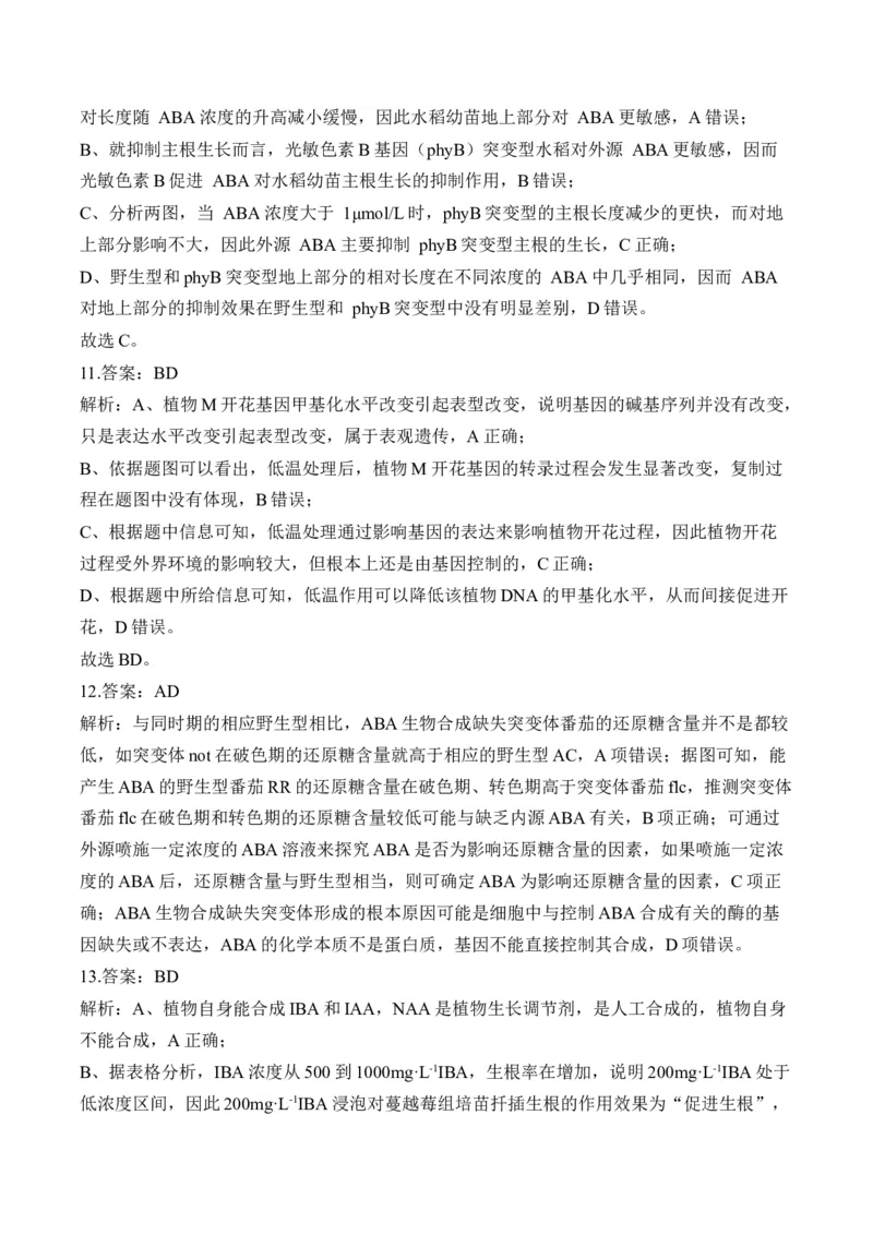 专题10植物生命活动的调节（选择题）&mdash;&mdash;高考生物学模块分练新高考版（含解析）_2024-2025高三（6-6月题库）_2026年1月高三