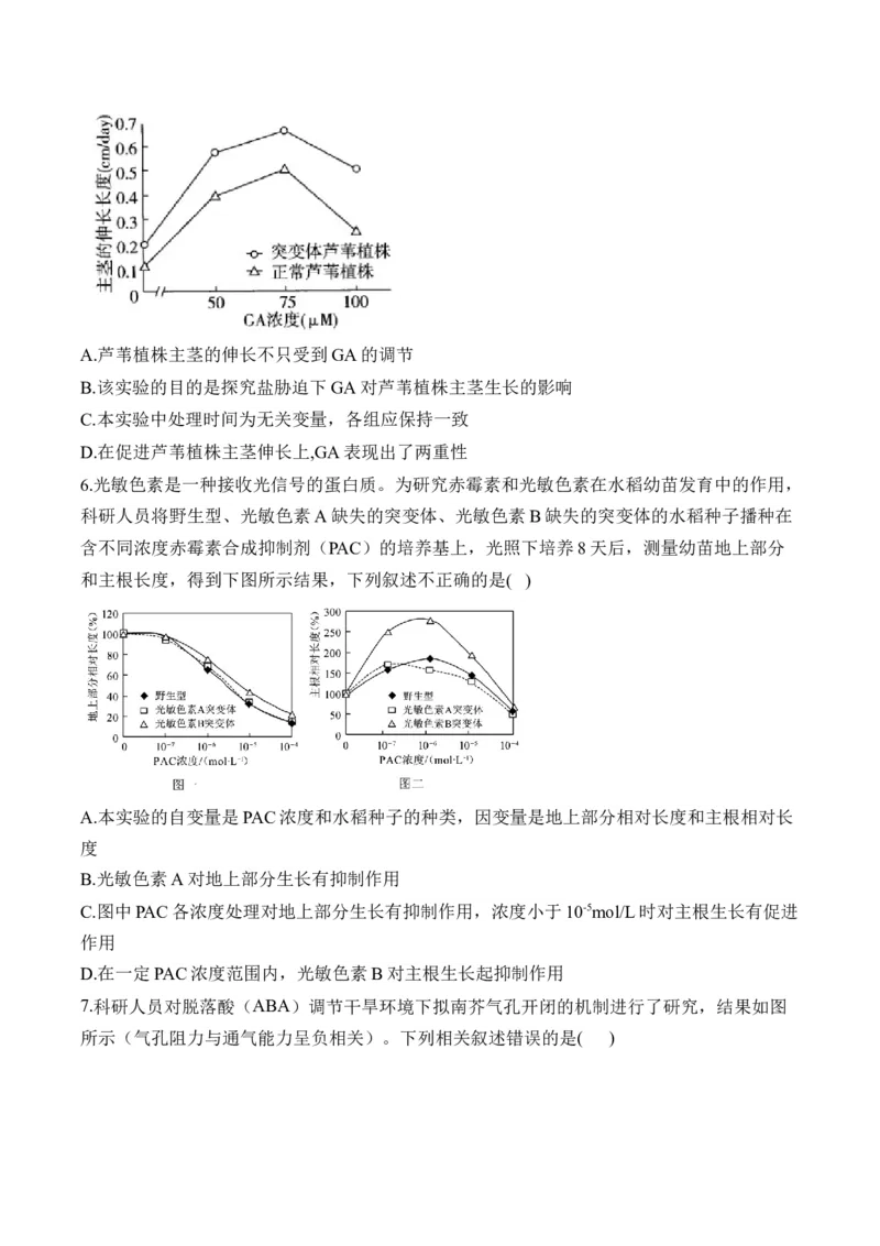 专题10植物生命活动的调节（选择题）&mdash;&mdash;高考生物学模块分练新高考版（含解析）_2024-2025高三（6-6月题库）_2026年1月高三