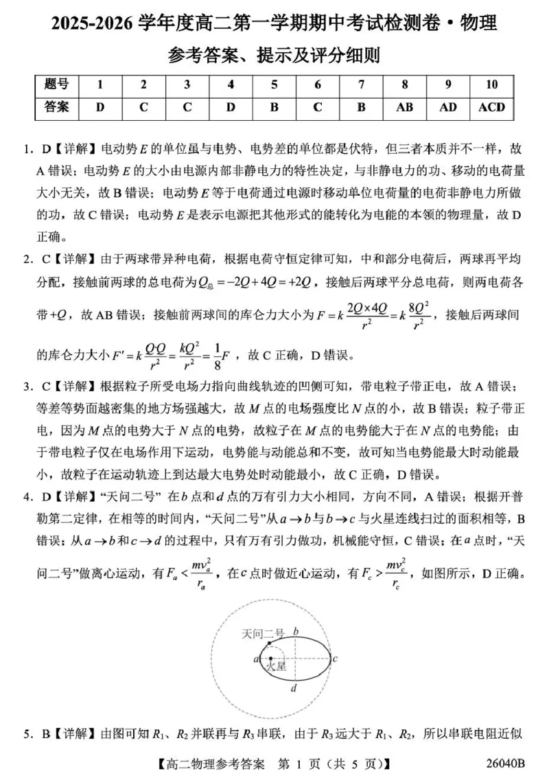 11.6高二-物理答案_2025年11月高二试卷_251115陕西省汉中市十校联考2025-2026学年高二上学期期中检测_陕西省汉中市十校2025-2026学年高二上学期期中检测物理试卷（PDF版，含解析）