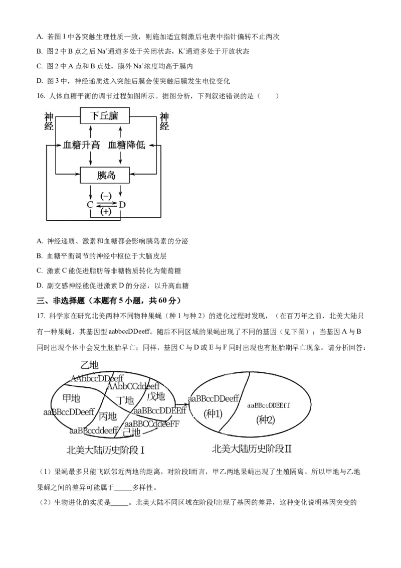江西省景德镇市2024-2025学年高二上学期11月期中生物试题Word版无答案_2024-2025高二（7-7月题库）_2024年11月试卷_1127江西省景德镇市2024-2025学年高二上学期11月期中考试