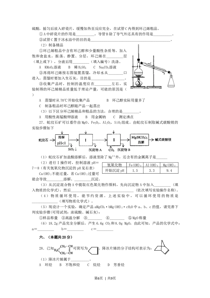 2006年上海高考化学真题及答案_化学高考真题试卷_旧1990-2007&middot;高考化学真题_1990-2007&middot;高考化学真题&middot;word_上海
