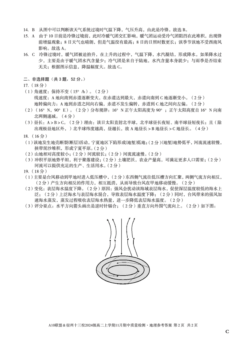 地理答案（C卷）A10联盟＆宿州十三校2024级高二上学期11月期中质量检测地理答案C_2025年11月高二试卷_251124安徽省A10联盟＆宿州十三校2024级高二上学期11月期中质量检测（全）