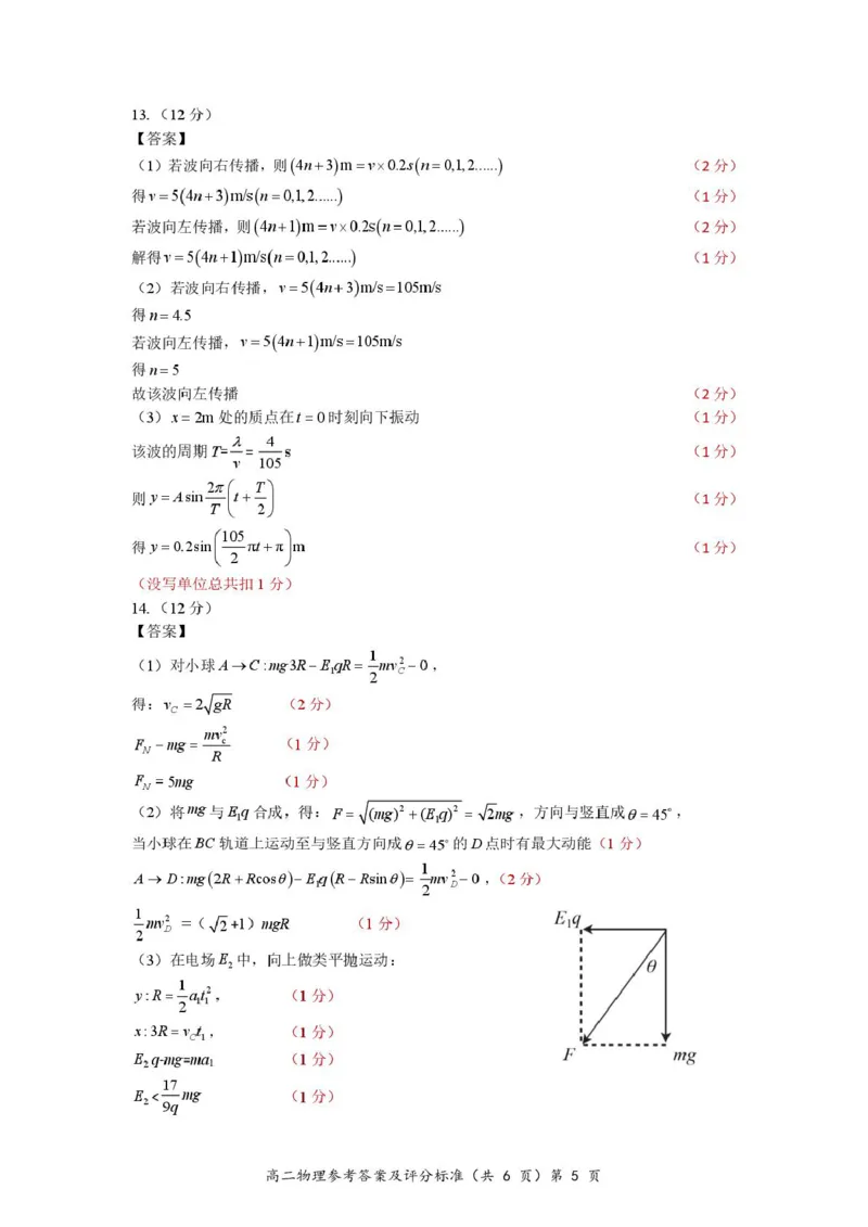 2025高二上学期期中物理考试原卷及答案高二物理答案及评分标准_251204湖北省孝感市重点中学5G联合体2025-2026学年高二上学期11月期中