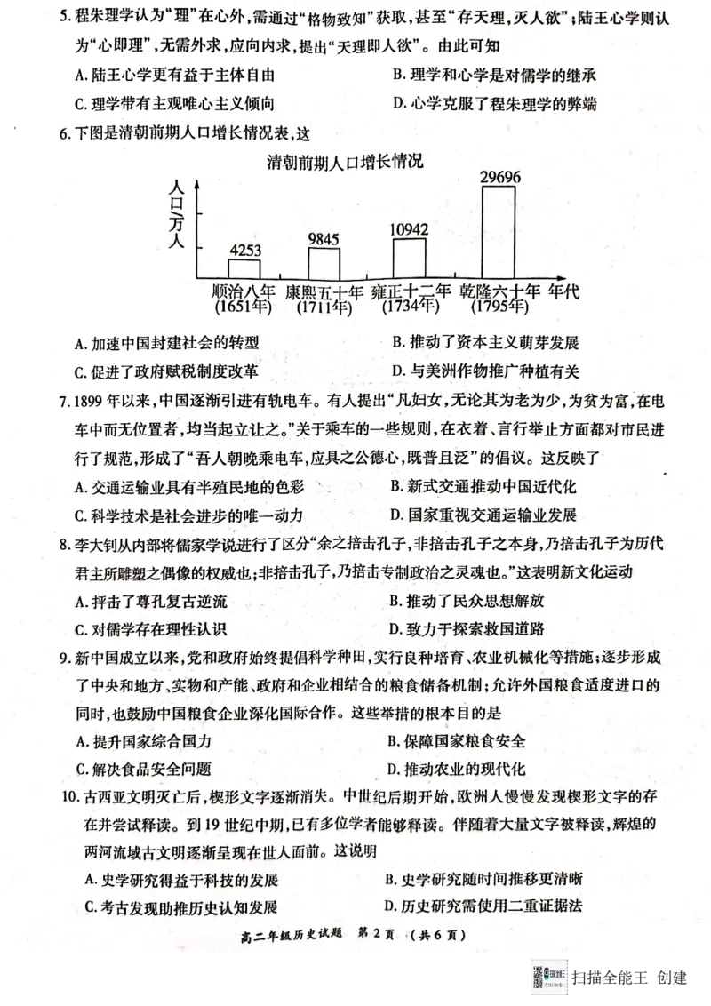 河南省南阳市六校2024-2025学年高二上学期12月联考历史试题_2024-2025高二（7-7月题库）_2024年12月试卷_1222河南省南阳市2024年秋期高二年级六校第二次联考