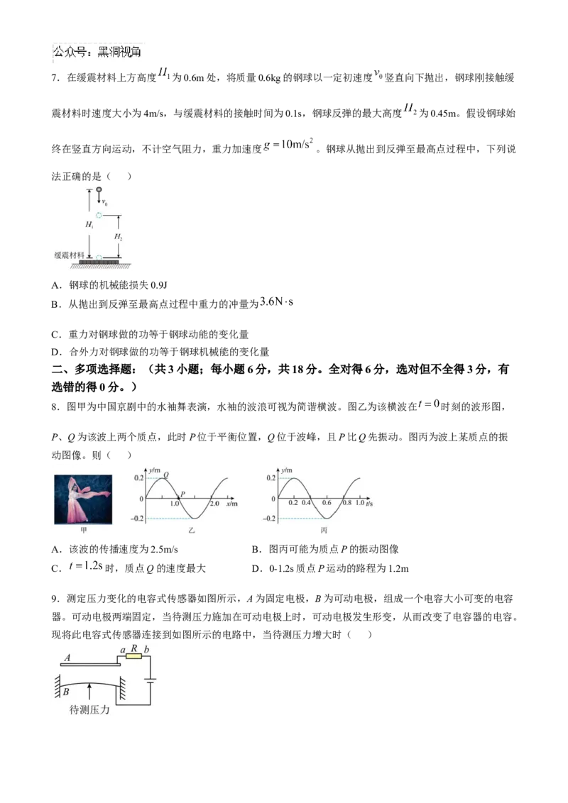 广东省深圳市高级中学2024-2025学年高三上学期第二次诊断考试物理试题（含答案）_2024-2025高三（6-6月题库）_2024年12月试卷