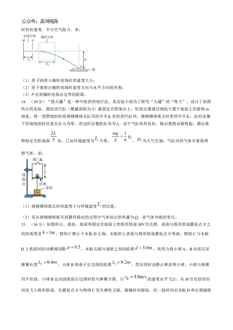 广东省深圳市高级中学2024-2025学年高三上学期第二次诊断考试物理试题（含答案）_2024-2025高三（6-6月题库）_2024年12月试卷