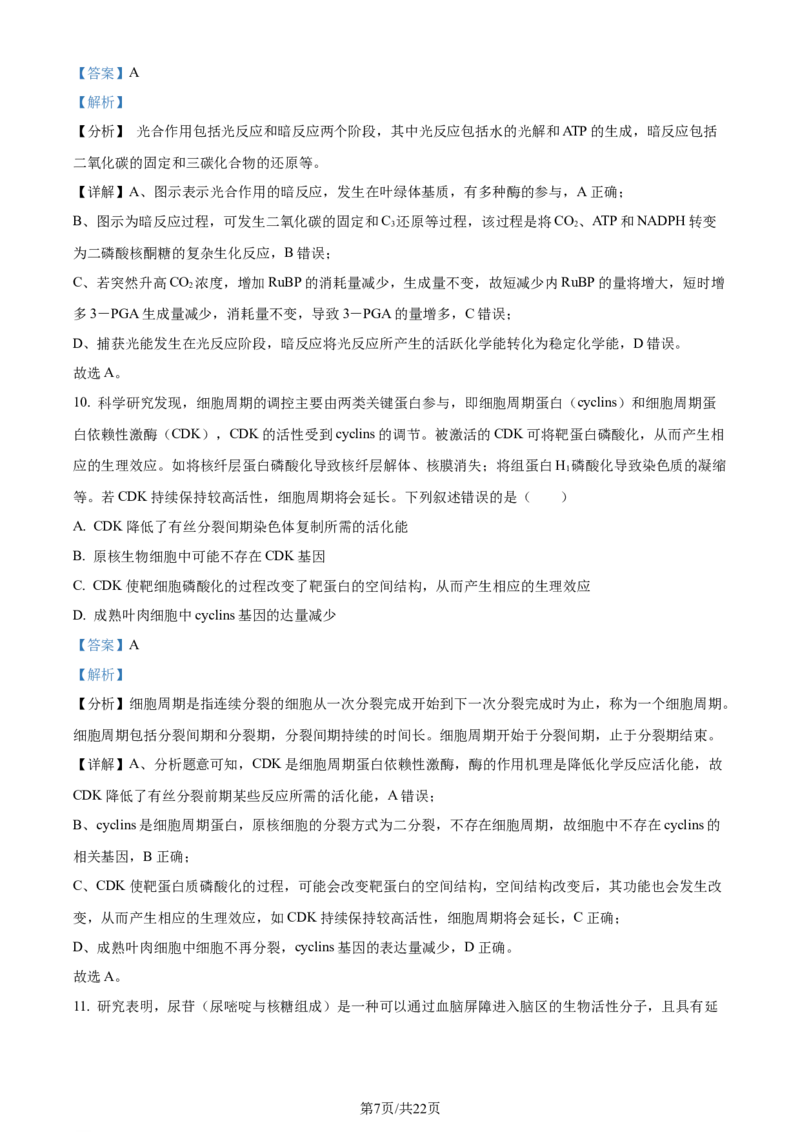 精品解析：辽宁省沈阳市二中2023-2024学年高三10月阶段测试生物试题（解析版）(1)_2023年11月_0211月合集_2024届辽宁省沈阳市第二中学高三上学期10月阶段测试