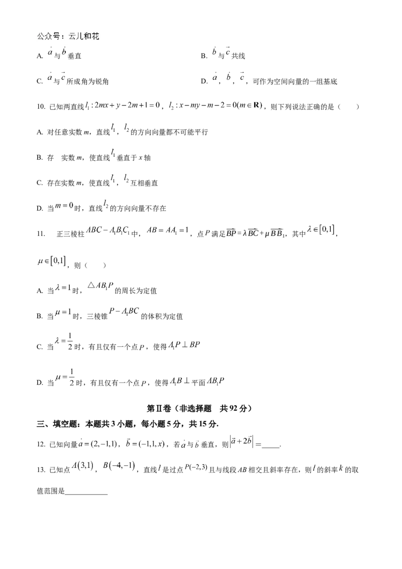 山东省实验中学2024-2025学年高二上学期10月月考数学试题含答案_2024-2025高二（7-7月题库）_2024年10月试卷_1024山东省实验中学2024-2025学年高二上学期10月月考