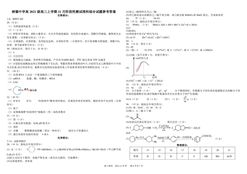 四川省成都市树德中学2024届高三上学期11月阶段性测试理综(1)_2023年11月_01每日更新_18号_2024届四川省成都市树德中学高三上学期11月阶段性测试