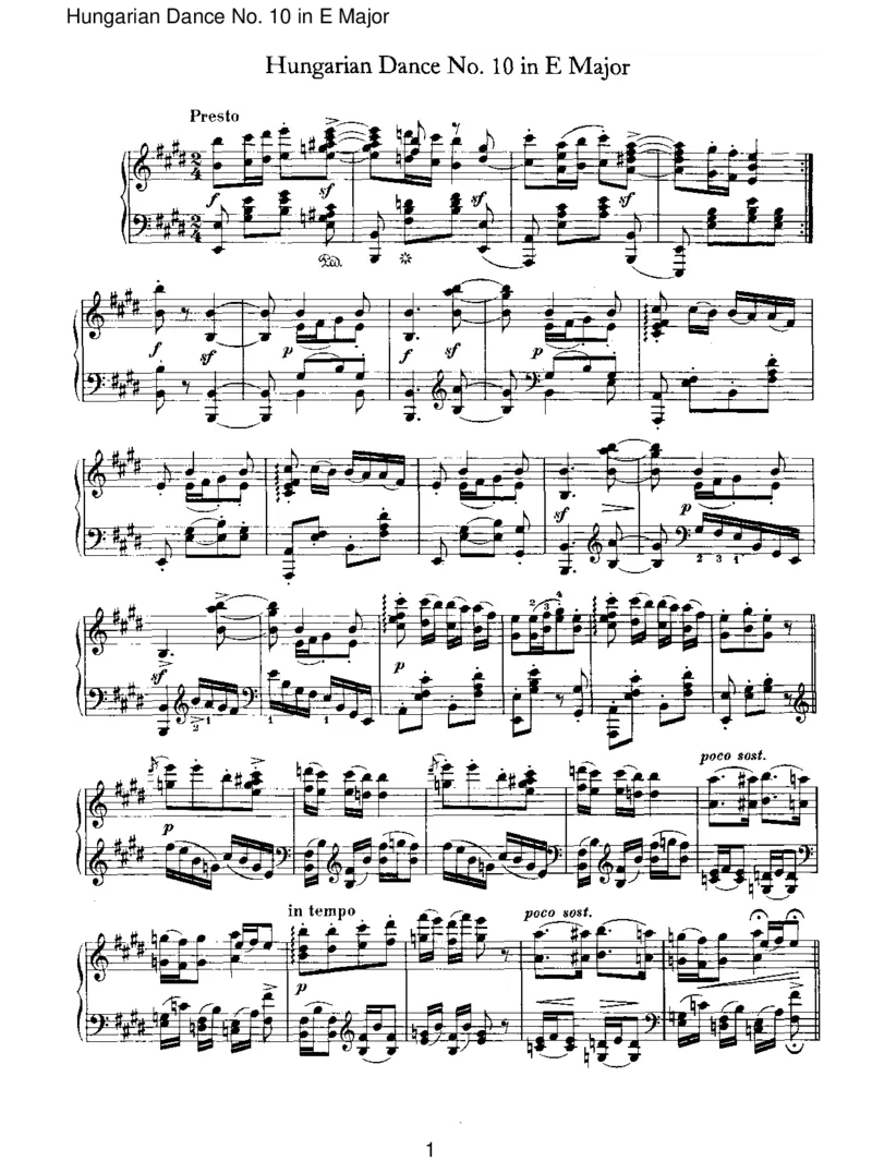 HungarianDanceNo.10inEMajor_一万首著名钢琴曲谱哈农贝多芬合集视频教学电子版高清无水印可打印_1古典钢琴知名音乐家谱_勃拉姆斯钢琴谱全集_IV.HungarianDancesforSoloPiano