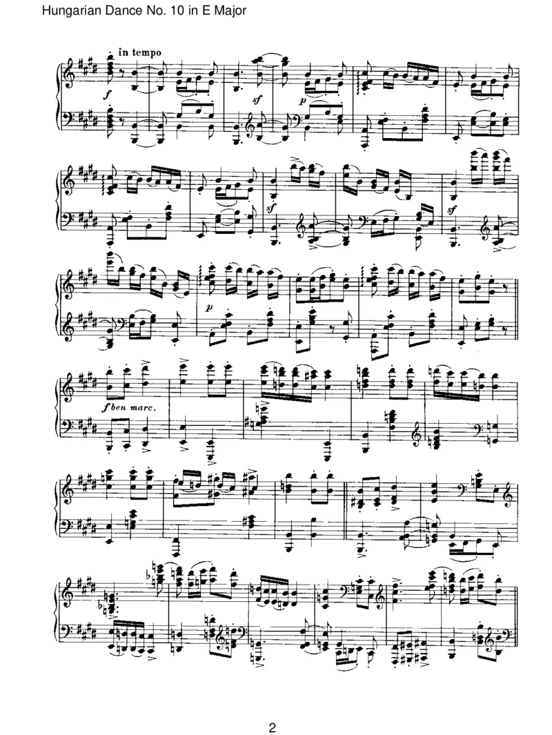 HungarianDanceNo.10inEMajor_一万首著名钢琴曲谱哈农贝多芬合集视频教学电子版高清无水印可打印_1古典钢琴知名音乐家谱_勃拉姆斯钢琴谱全集_IV.HungarianDancesforSoloPiano