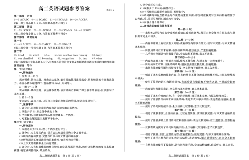 山东省滨州市2023-2024学年高二下学期7月期末教学质量检测英语试题卷答案(1)_2024-2025高二（7-7月题库）_2024年07月试卷_0712山东省滨州市2023-2024学年高二下学期7月期末教学质量检测
