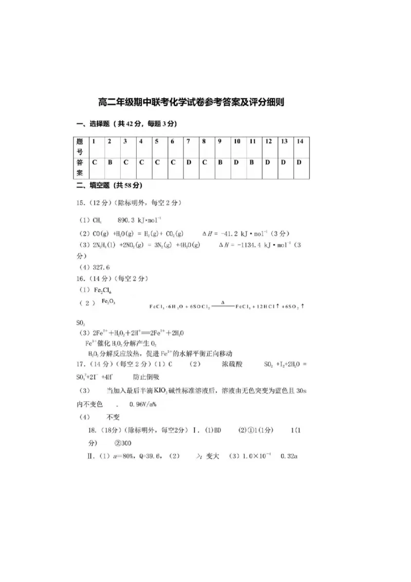 安徽省十联考合肥一中2024年11月高二期中考试化学试题和答案_2024-2025高二（7-7月题库）_2024年11月试卷_1124安徽省十联考合肥一中2024年11月高二期中考试