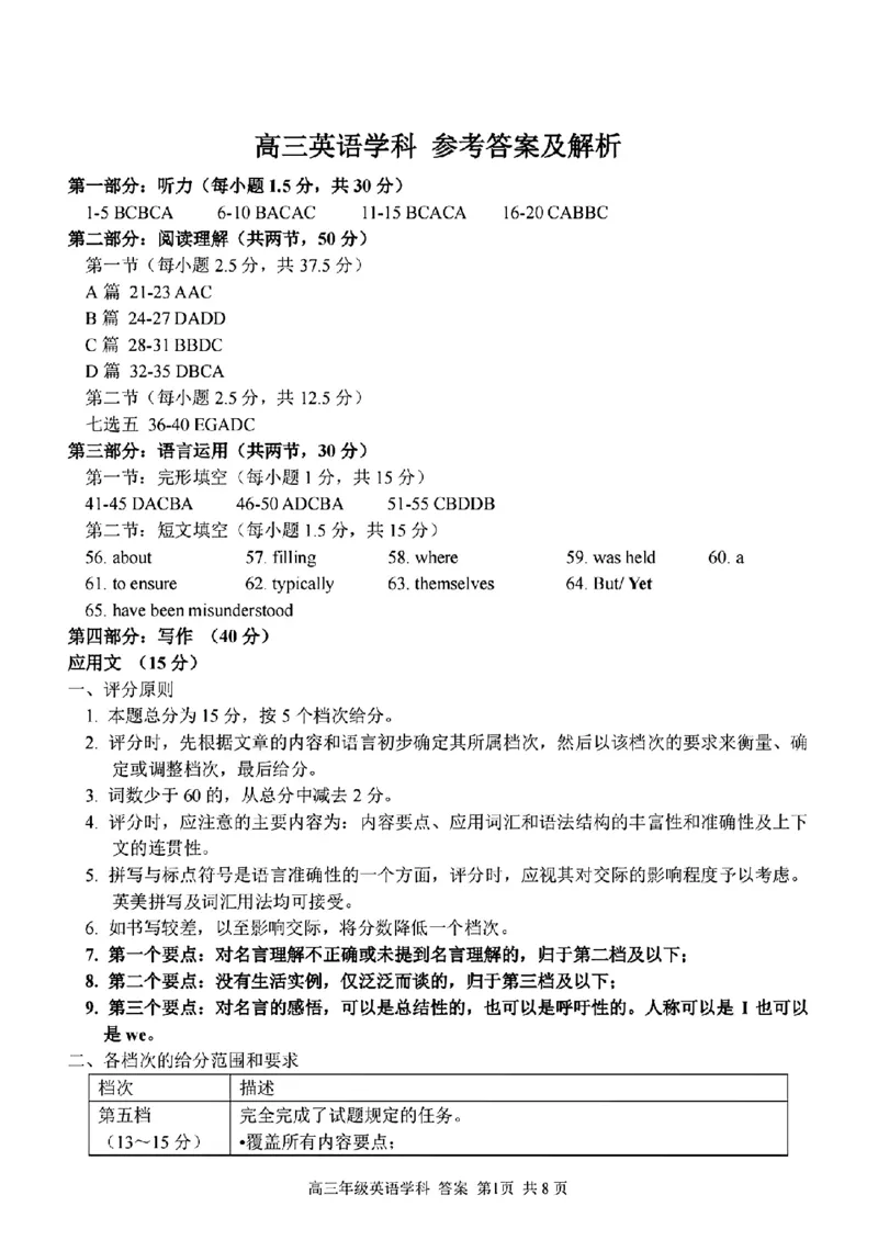 英语学科参考答案及解析_2024年2月_01每日更新_15号_2023届浙江省金丽衢十二校、七彩阳光等校高三下学期3月联考全科