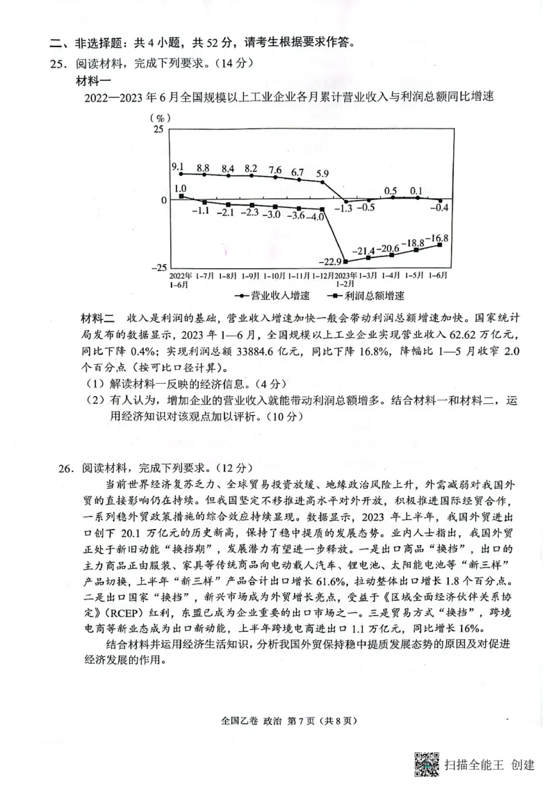 （预约首发）陕西省安康市高新中学2024届高三10月月考政治试题(1)_2023年11月_0211月合集_2024届高三上学期10月大联考(全国乙卷)_2024届高三上学期10月大联考(全国乙卷)政治