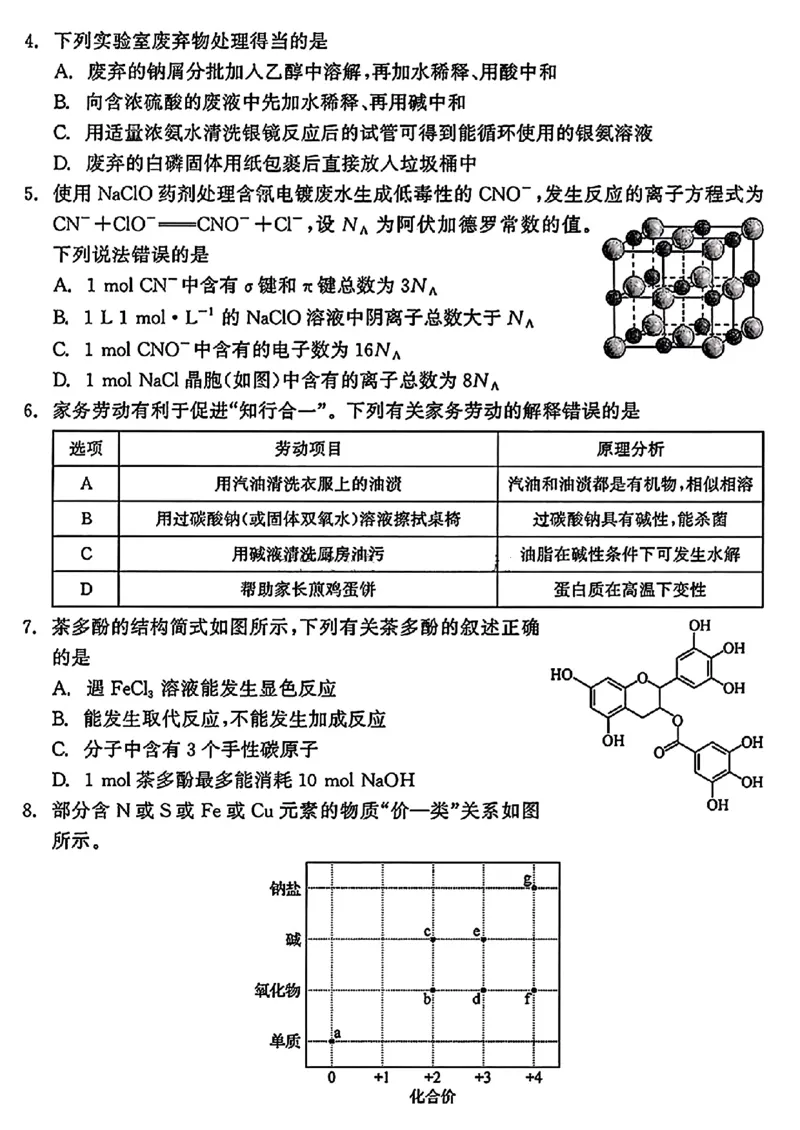 化学试卷_2024-2025高三（6-6月题库）_2024年11月试卷_1109辽宁省点石联考（辽宁县级协作体）2024-2025学年度上学期2025届高三年级期中考试