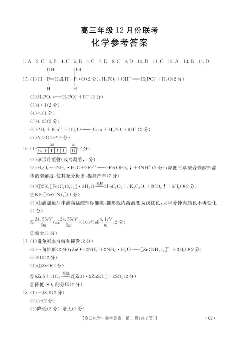 河北省保定市十县一中2025届高三上学期12月联考化学试卷（含答案）_2024-2025高三（6-6月题库）_2024年12月试卷_1224河北省保定市2025届高三上学期12月金太阳联考（24-193C）
