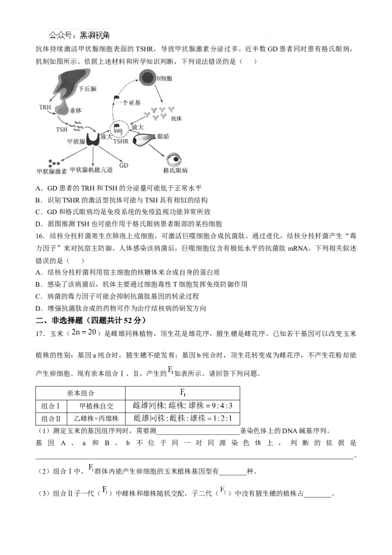 安徽省六安第一中学2024-2025学年高三上学期11月月考生物+答案_2024-2025高三（6-6月题库）_2024年12月试卷_1203安徽省六安一中2024-2025学年高三第四次月考（11月）（全科）