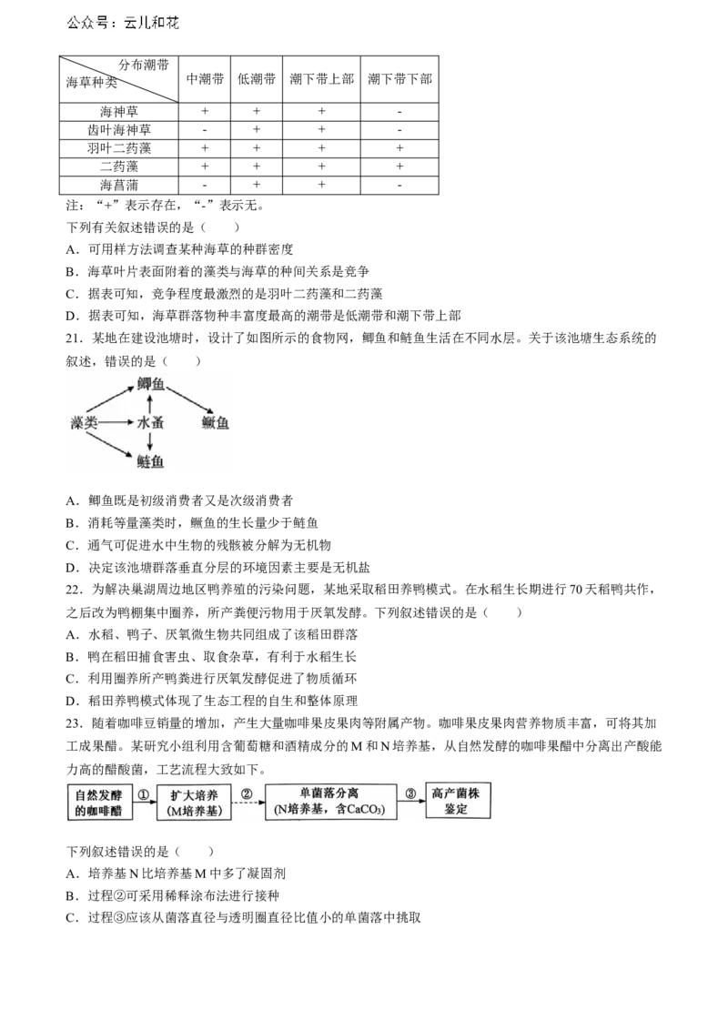 安徽省省十联考（合肥一中）2024年高二下学期7月期末生物试题_2024-2025高二（7-7月题库）_2024年07月试卷_0711安徽省省十联考（合肥一中）2024年高二下学期7月期末