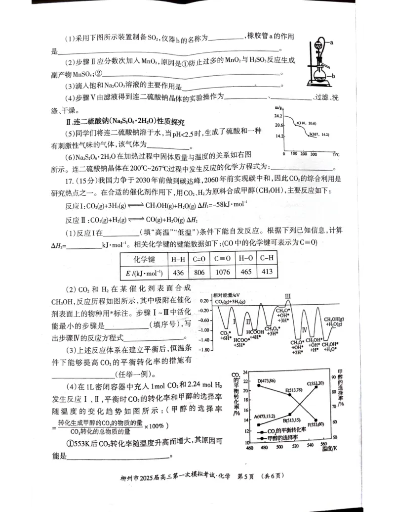化学_2024-2025高三（6-6月题库）_2024年11月试卷_1122广西壮族自治区柳州市2025届高三第一次模拟考试_2025届广西壮族自治区柳州市高三上学期一模考试化学试题
