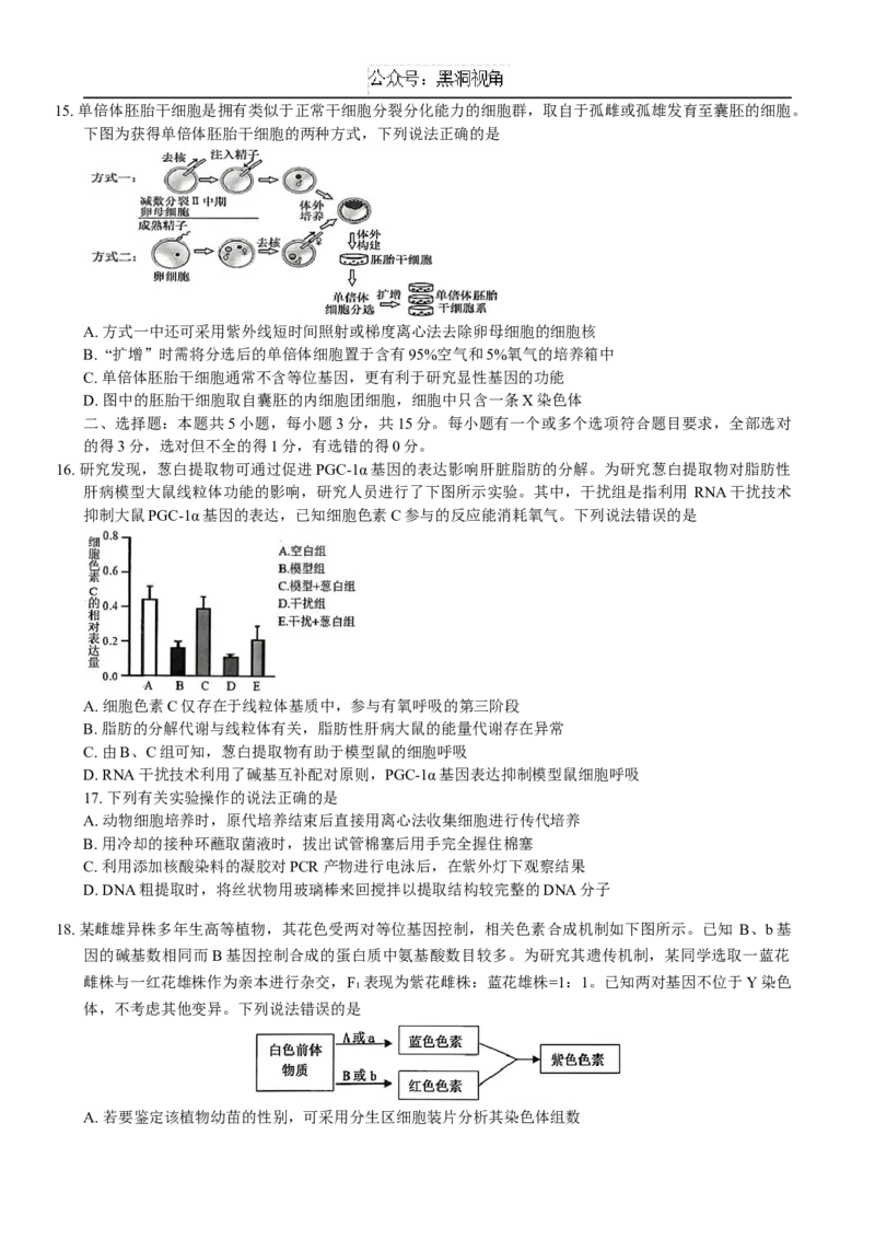 山东省青岛市2024---2025学年高三上学期期初考试生物试题+答案_2024-2025高三（6-6月题库）_2024年09月试卷_0913山东省青岛市2024年高三年级上学期9月期初调研检测