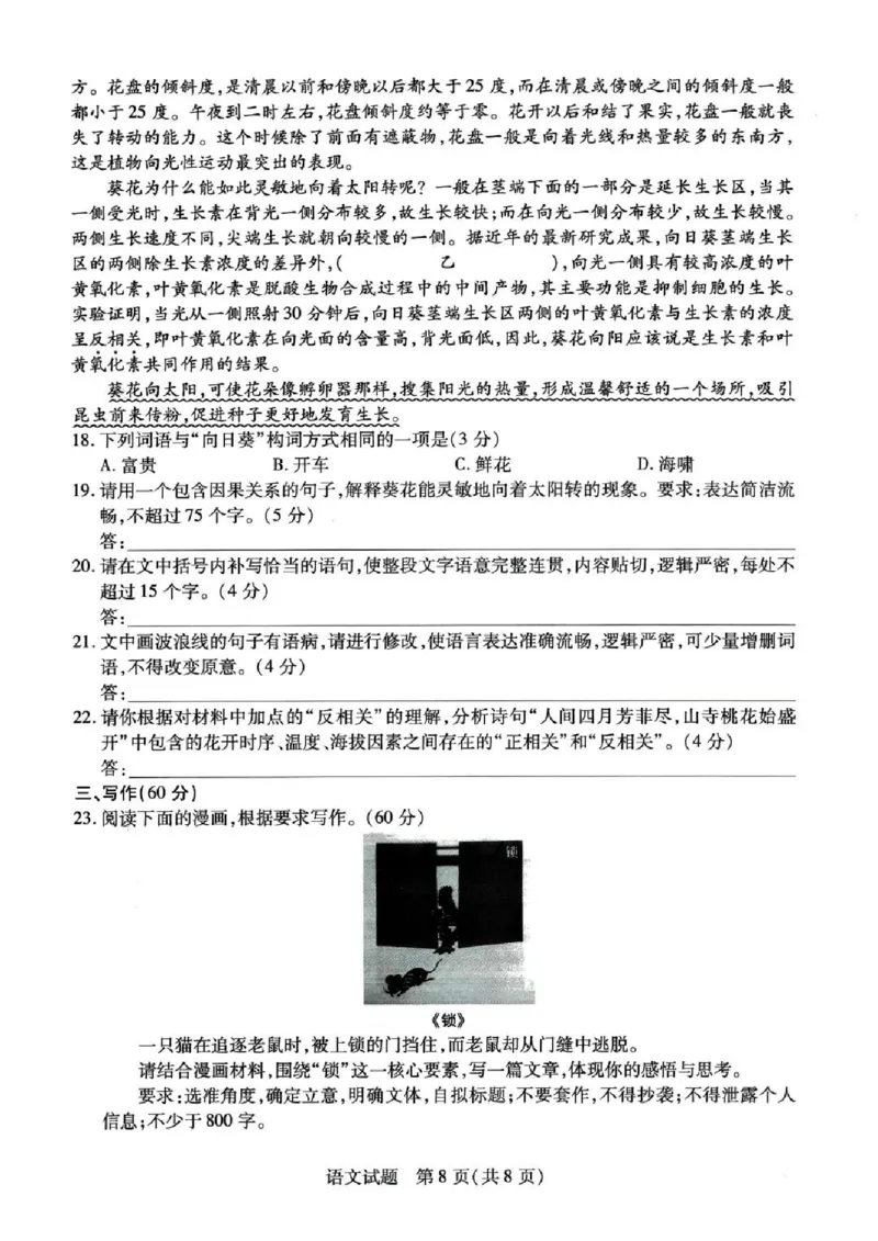 天一大联考2024-2025学年（下）高三第二次四省联考语文+答案_2024-2025高三（6-6月题库）_2025年05月试卷_0509天一大联考2024-2025学年（下）高三第二次四省联考
