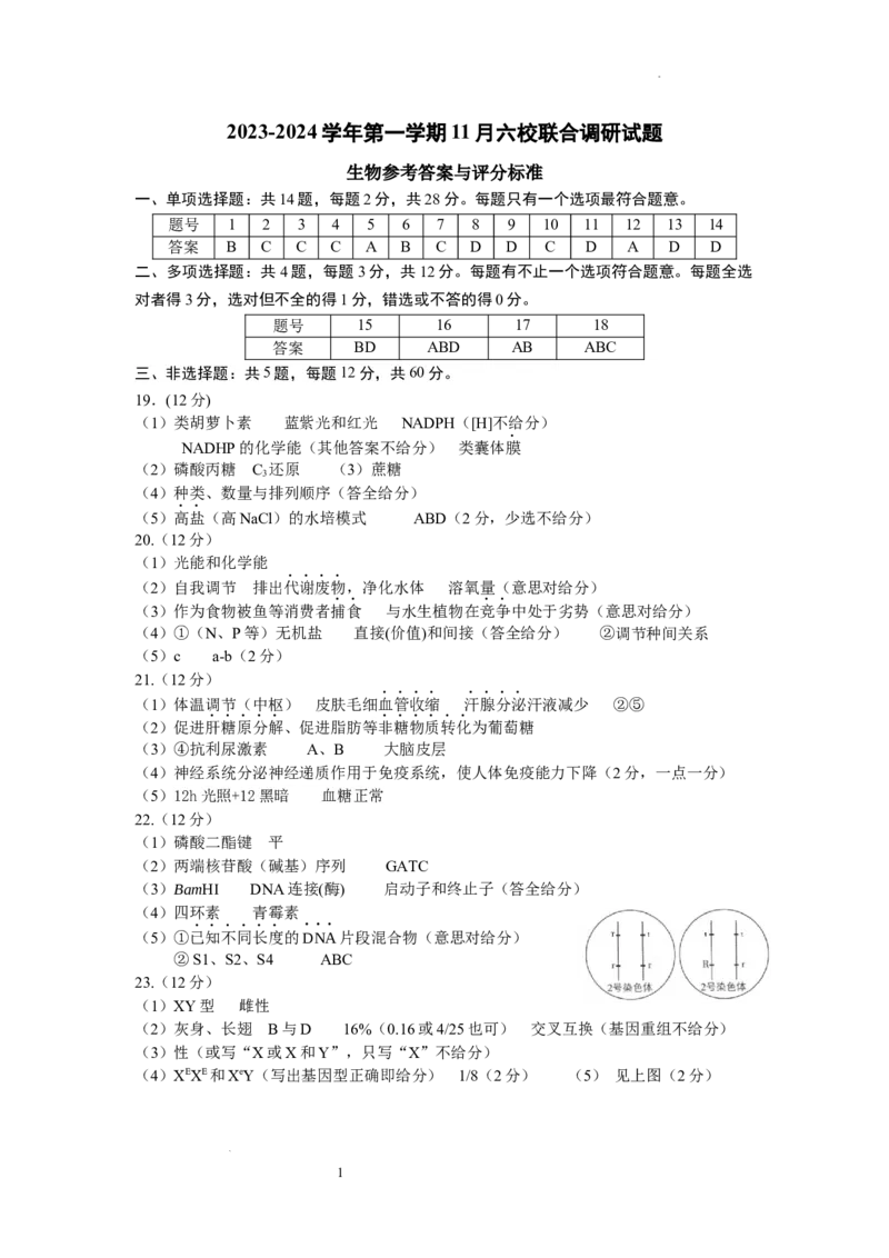 答案(1)_2023年11月_0211月合集_2024届江苏省南京市六校高三上学期期中联合调研考试_江苏省南京市六校2024届高三上学期期中联合调研考试生物