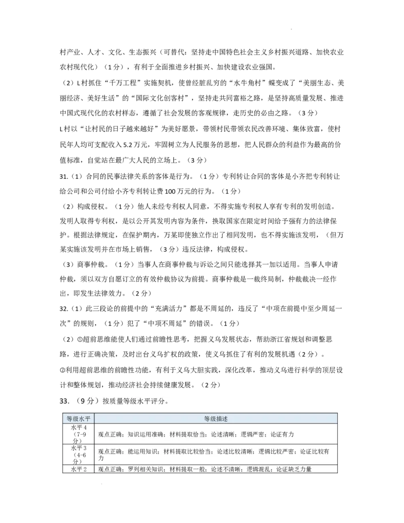 金华十校2023年11月高三模拟考试思想政治参考答案(1)_2023年11月_0211月合集_2024届浙江省金华十校高三上学期11月模拟考试_浙江省金华十校2024届高三上学期11月模拟考试政治