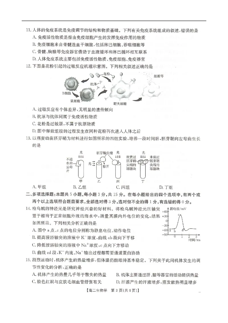 河北省邢台市卓越联盟2025-2026学年高二上学期12月期中生物试题（PDF版，含答案）_251209河北省邢台市卓越联盟2025-2026学年高二上学期12月期中（全）