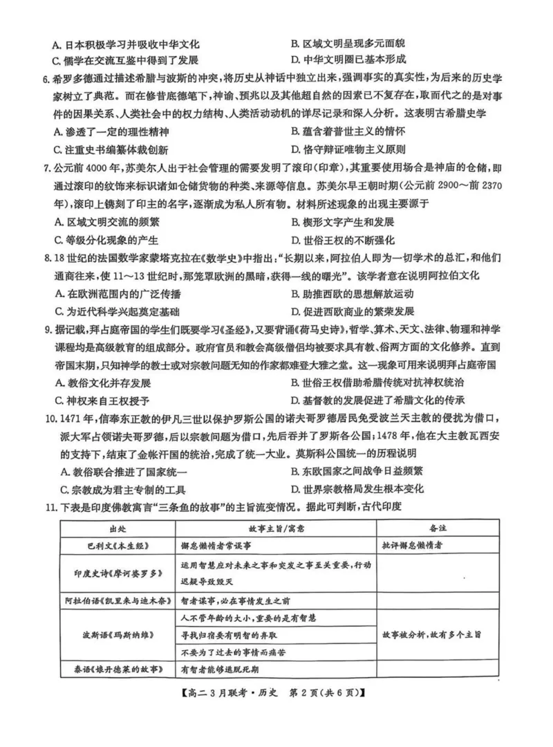 河南省洛阳市强基联盟2024-2025学年高二下学期3月月考历史试题（PDF格式，含答案）_2024-2025高二（7-7月题库）_2025年03月试卷_0323河南省洛阳市强基联盟2024-2025学年高二下学期3月月考