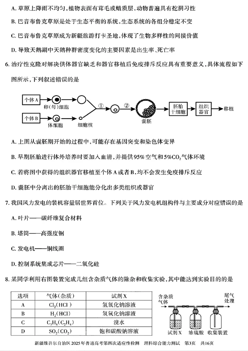 新疆维吾尔自治区2025年普通高考第四次适应性检测理科综合能力测试+答案_2024-2025高三（6-6月题库）_2025年05月试卷_0509新疆维吾尔自治区2025年普通高考第四次适应性检测（全科）