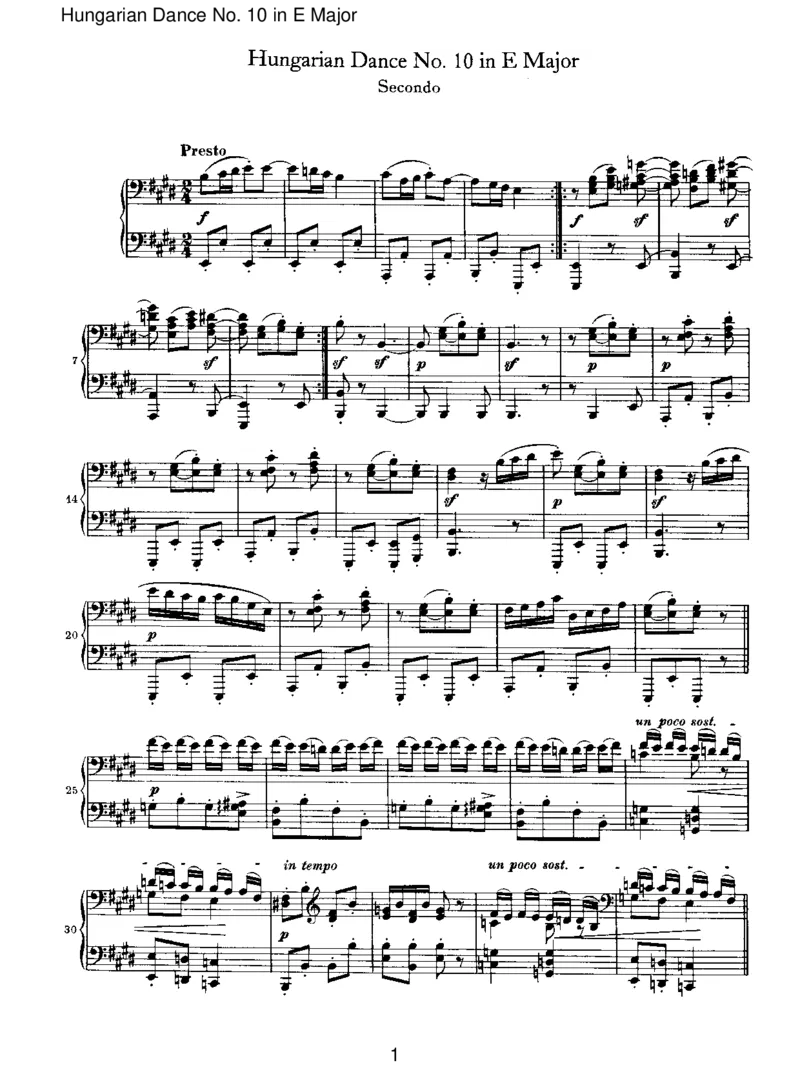 HungarianDanceNo.10inEMajor_一万首著名钢琴曲谱哈农贝多芬合集视频教学电子版高清无水印可打印_1古典钢琴知名音乐家谱_勃拉姆斯钢琴谱全集_VI.PianoWorksforFourHands
