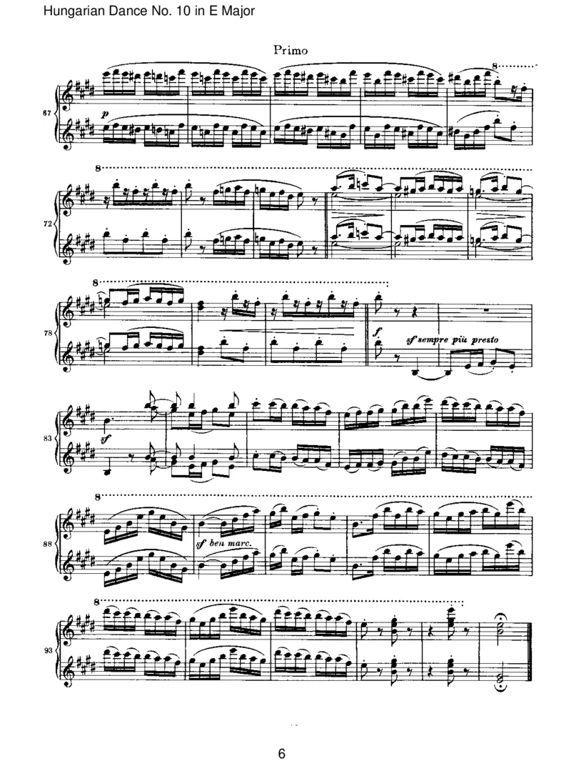 HungarianDanceNo.10inEMajor_一万首著名钢琴曲谱哈农贝多芬合集视频教学电子版高清无水印可打印_1古典钢琴知名音乐家谱_勃拉姆斯钢琴谱全集_VI.PianoWorksforFourHands