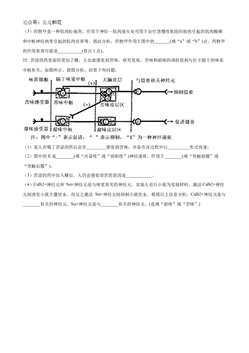 山西省名校2024-2025学年高二上学期10月联合考试生物试题含答案_2024-2025高二（7-7月题库）_2024年10月试卷_1023山西省名校2024-2025学年高二上学期10月联合考试