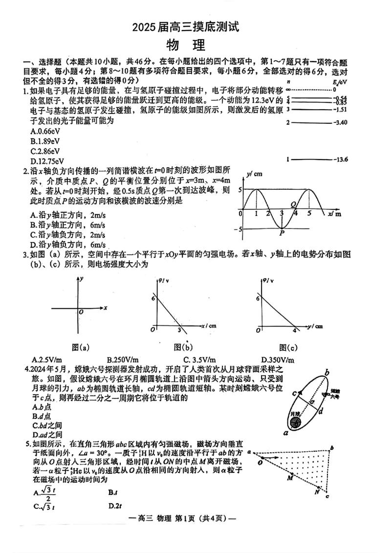 江西省南昌市2025届高三年级摸底测试（南昌零模）物理试卷+参考答案_2024-2025高三（6-6月题库）_2024年09月试卷_0908江西省南昌市2025届高三年级摸底测试（南昌零模）