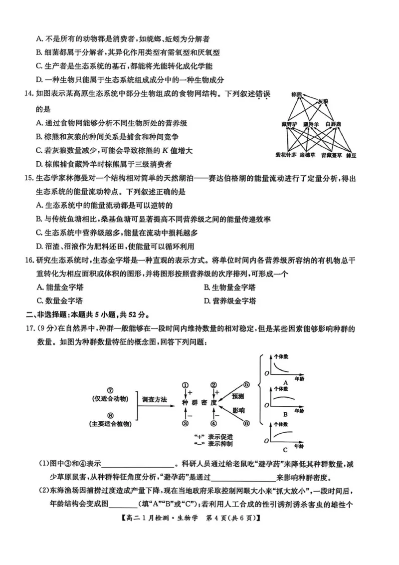 河南省洛阳市洛阳强基联盟2025-2026学年高二上学期1月月考生物试卷_2024-2025高二（7-7月题库）_2026年1月高二_260108河南省洛阳市强基联盟2025-2026学年高二上学期1月检测（全）