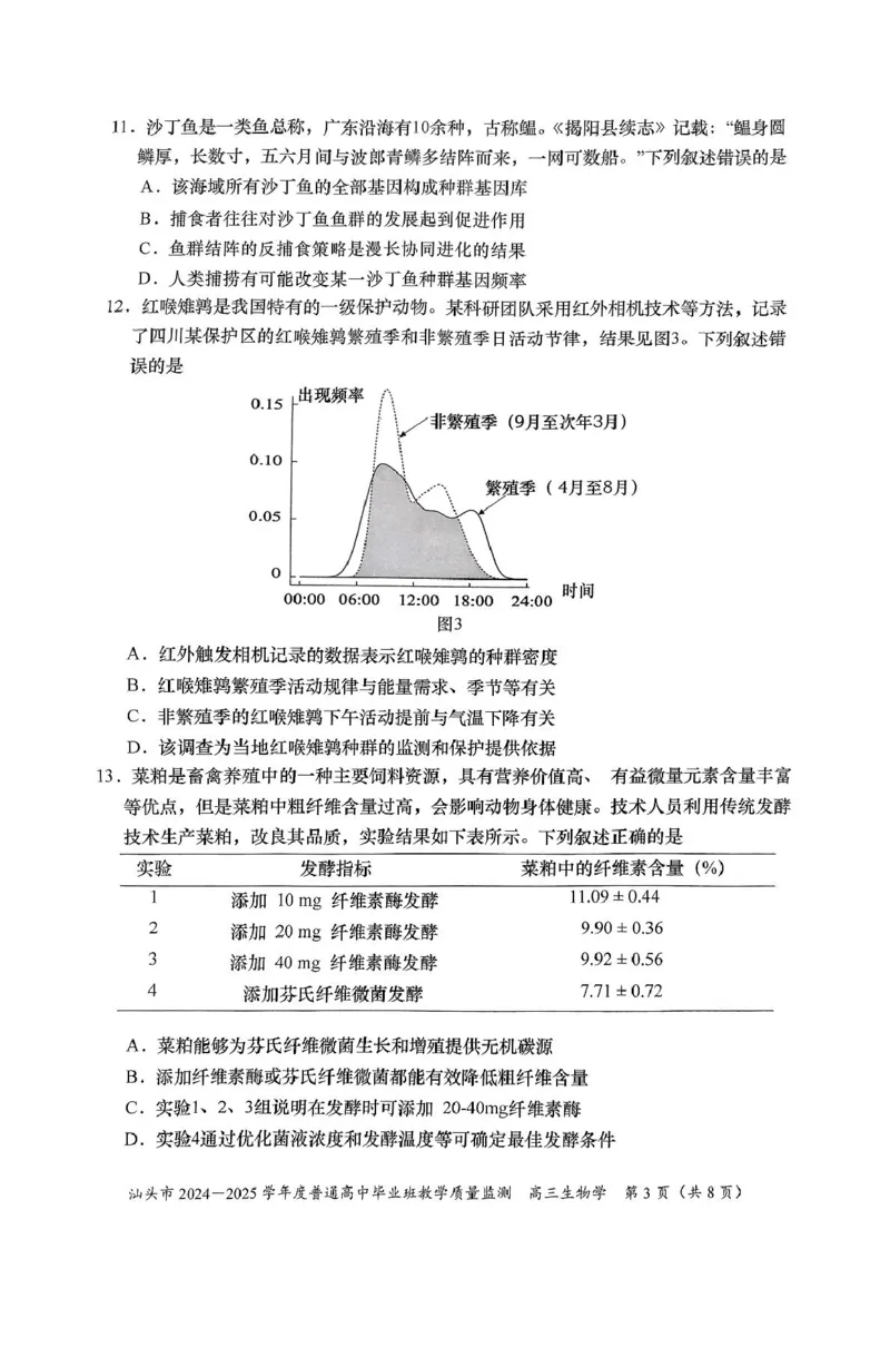 广东省汕头市2025届高三上学期12月期末考试生物试卷（图片版，含答案）_2024-2025高三（6-6月题库）_2024年12月试卷_1231广东省汕头市2024-2025学年高三上学期12月期末教学质量监测