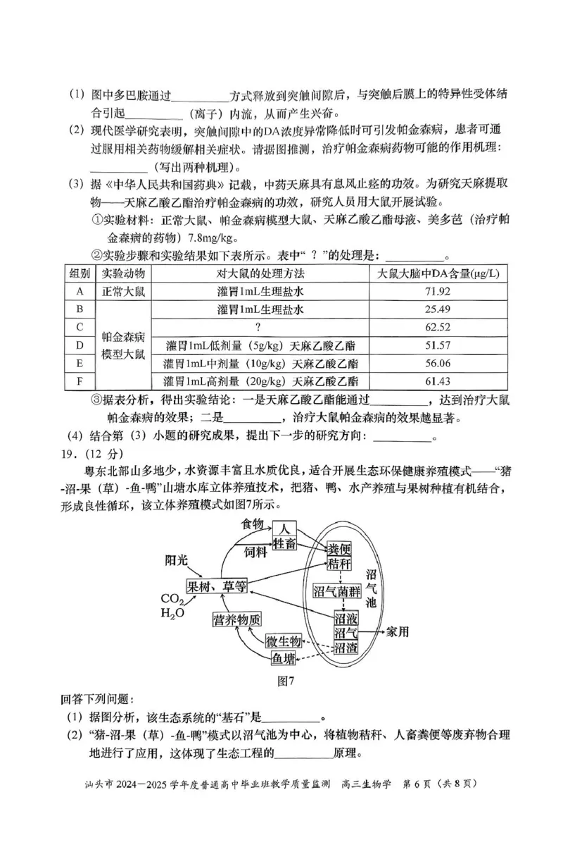 广东省汕头市2025届高三上学期12月期末考试生物试卷（图片版，含答案）_2024-2025高三（6-6月题库）_2024年12月试卷_1231广东省汕头市2024-2025学年高三上学期12月期末教学质量监测