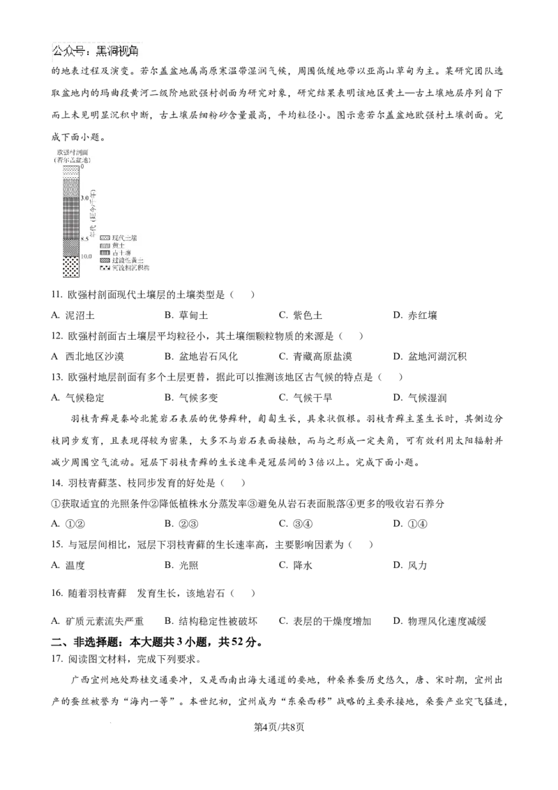 广西南宁市2024-2025学年高三上学期普通高中毕业班摸底测试地理试卷_2024-2025高三（6-6月题库）_2024年10月试卷_1020广西七市普通高中毕业班高三模拟测试（金太阳10月联考）