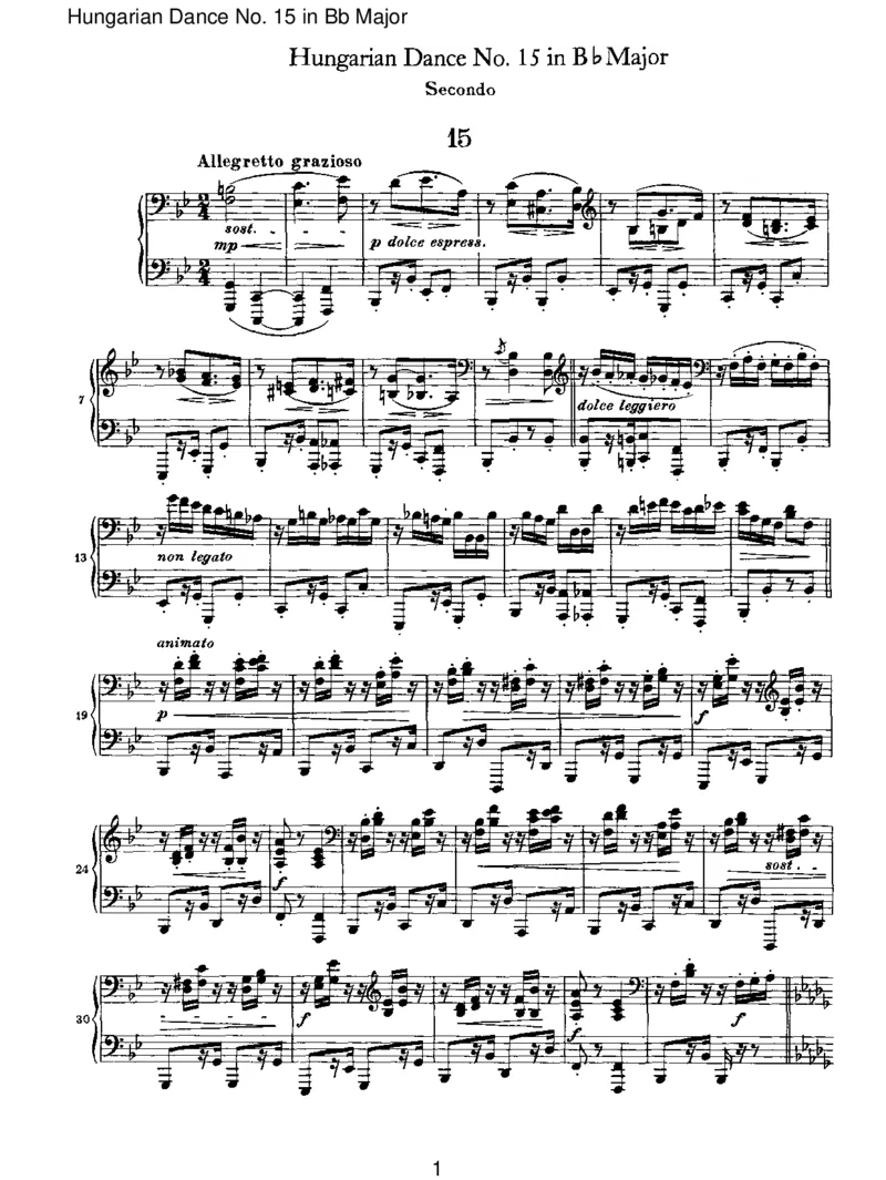 HungarianDanceNo.15inBbMajor_一万首著名钢琴曲谱哈农贝多芬合集视频教学电子版高清无水印可打印_1古典钢琴知名音乐家谱_勃拉姆斯钢琴谱全集_VI.PianoWorksforFourHands