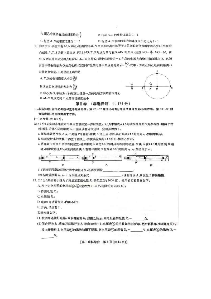 理综试题_2024年2月_01每日更新_12号_2023届高三金太阳3月联考（4001C和4002C）全国乙卷全科_2023届高三金太阳3月联考（4001C一4002C）全国乙卷理综