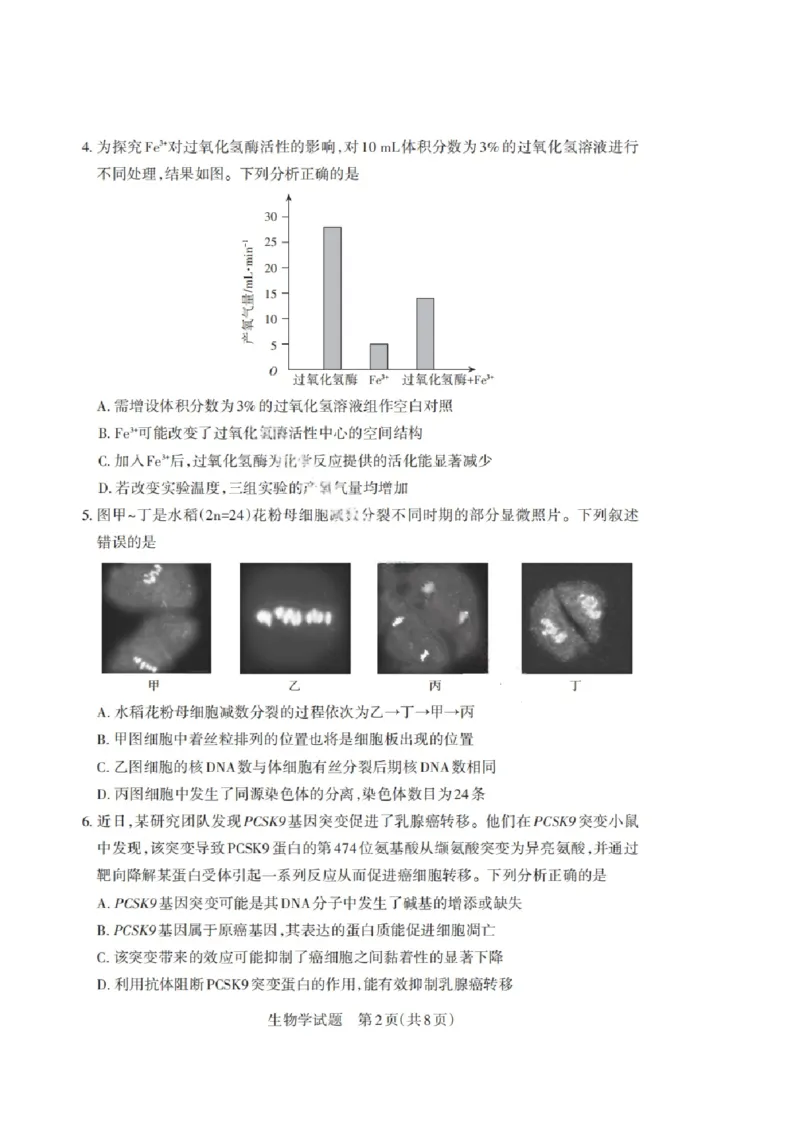 山西省启航卷2025届高考考前适应性测试-生物试题+答案_2024-2025高三（6-6月题库）_2025年02月试卷_0222山西省启航卷2025届高考考前适应性测试（2.19-2.20）（含日语）